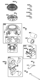 Blower Housing And Air Group Diagram and Parts List for 44Y977-0002-H5 400000 - 699999 Briggs and Stratton Engine
